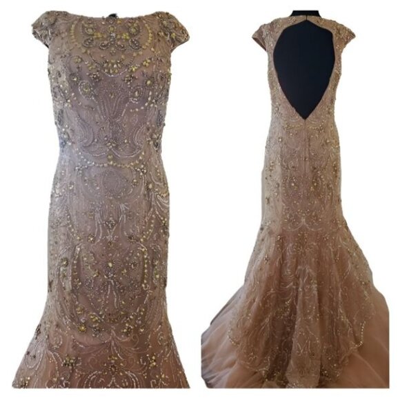 NEW Luxury Designer Wedding Evening Cocktail Party Prom Dress Beaded Runway Gown - Picture 8 of 16